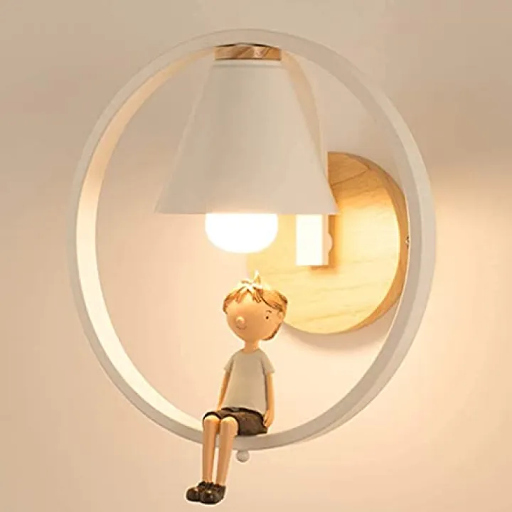 Modern Iron Led Wall Light, Creative Round Ring Kids Wall Lamp Princess Room Bedside Lamp Kids Room Hotel Cafe Stairs Decorative Lighting Wall Lamp,Boy