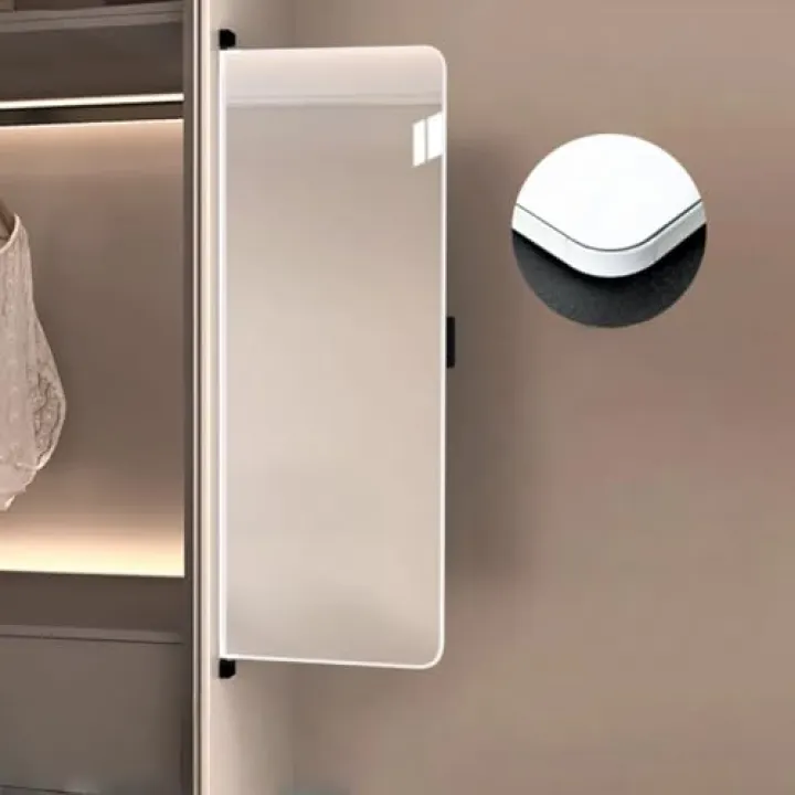 APSEQR Push Pull Full Length Closet Mirror, Retractable Sliding Dressing Mirror for Wardrobe Interior, Space Saving Pull Out Design, Smooth Slide Installation (White, 30x130cm)