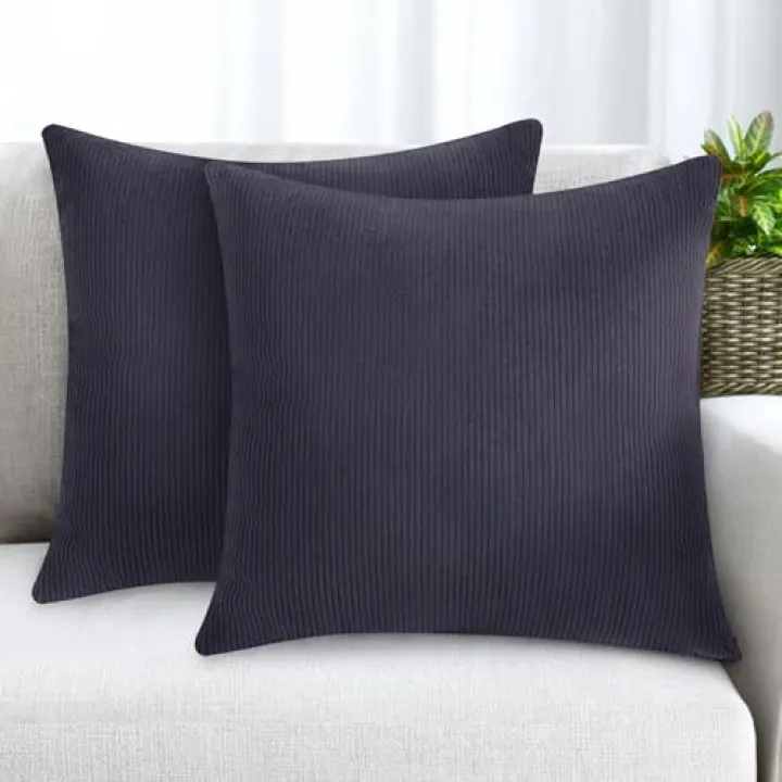 KENOBE 2 Pack Throw Pillow Covers 18x18 Inch Modern Nordic Cushion Covers, Soft Corduroy Christmas Home Decor for Couch Bed, Sofa, Living Room, Farmhouse Bohemian Style Cushion Covers, Dark Gray