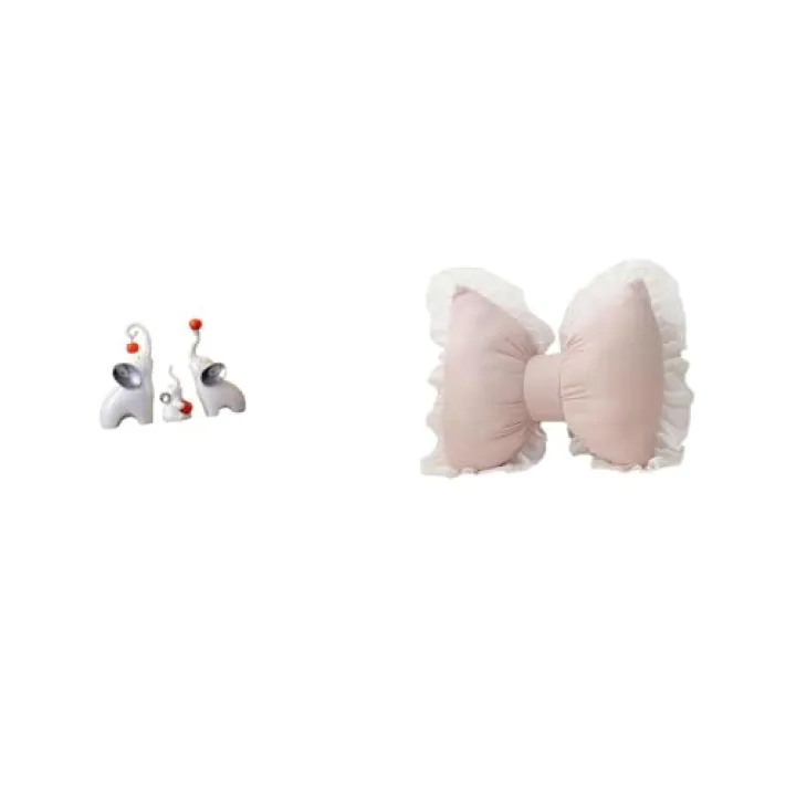 Baoblaze Elephant Family Sculptures and Cute Bow Cushions for Modern Home Decor Comfortable Animal Statues and Sofa Accessories for Living Room Bedroom
