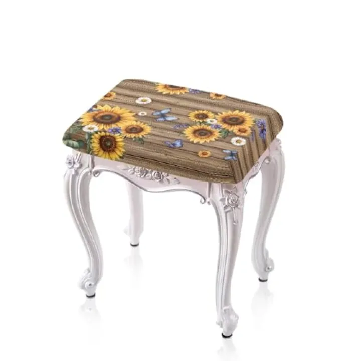 Talayituse Sunflower Butterfly Daisy Wood Print Stool Covers Square Stretch Rectangle Bar Stool Covers Jacquard Vanity Stool Cover with Elastic Stool Seat Protector for Bathroom, 2 Pack