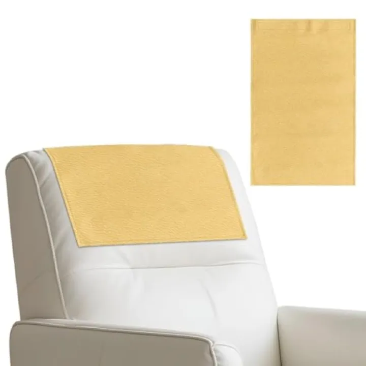 Jnoscergon Yellow Recliner Headrest Protector Decorative Recliner Headrest Cover Non Slip Waterproof Laux Leather Reclining Slipcovers, Easy to Clean