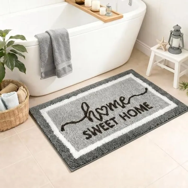 Drydiet Gray Bathroom Rug Rustic Sweet Home Bath Mat Soft Fluffy Absorbent Bath Rugs Non Slip Quick Dry Washable for Bathroom Indoor Outdoor Home Entrance Welcome Doormat, 16" x 24