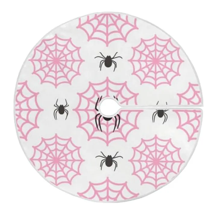 susiyo Christmas Tree Skirt Halloween Pink Spider Web Xmas Tree Mat for Xmas Holiday Ornament - 35.4 inch
