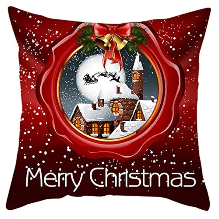 LEIQI Christmas Gold Pillow for Case Santa Polyester Decorative Cushion C