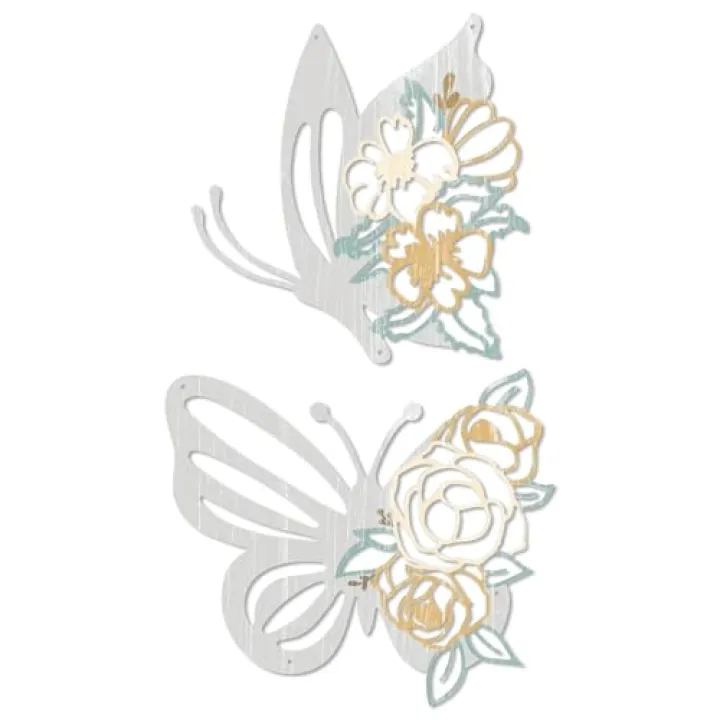 Putuo Decor 2 Pieces Butterfly Metal Wall Decor Floral Iron Wall Sculptures Modern Minimalist Butterfly Flower Wall Art for Living Room Bedroom Hallway Kitchen Bathroom Home Decoration