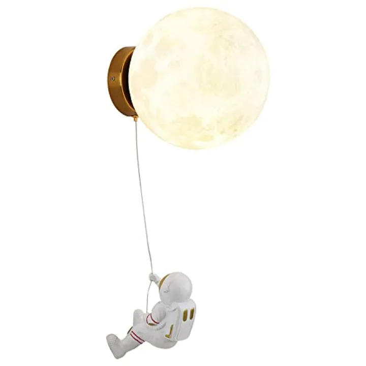 Sweet taize Children's Room Wall Sconce Resin Astronaut Wall Mount Light Creative Moon Wall Lamp, Art Deco Explore Lighting Fixture Globe Night Lamps for Girls Boys Bedroom, G9 Socket