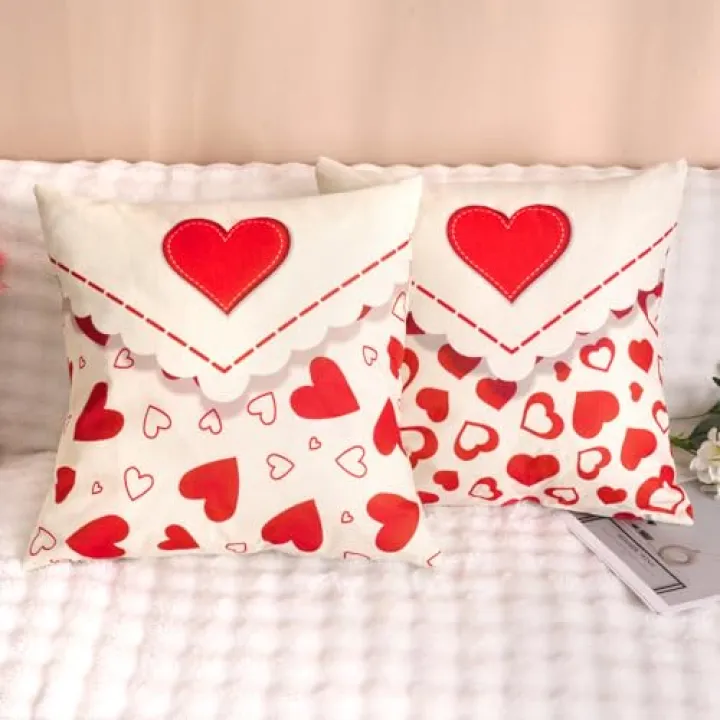 Fengek Valentine Pillow Covers 18x18-2 Pcs Valentines Day Pillow Covers with Heart Pattern, Romantic Home Decor for Bedroom Living Room Party