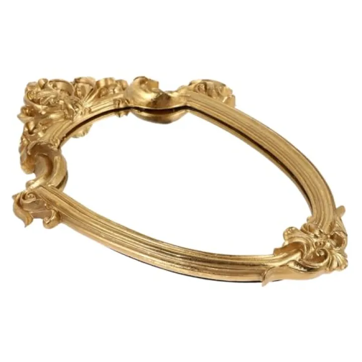 Zerodeko Vintage Embossed Resin Wall-Mounted Mirror with Golden Frame Delicate Hanging Decorative Mirror for Bathroom Living Bedroom Hallway and Porch
