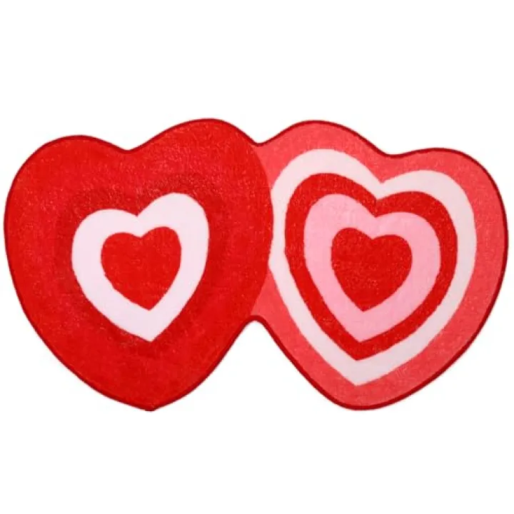 FEBSNOW 70 x 40 cm Heart Shaped Bath Rug, Red Pink White Love Shower Mat, Non-Slip Valentine's Doormat for Bedroom, Kitchen Decor