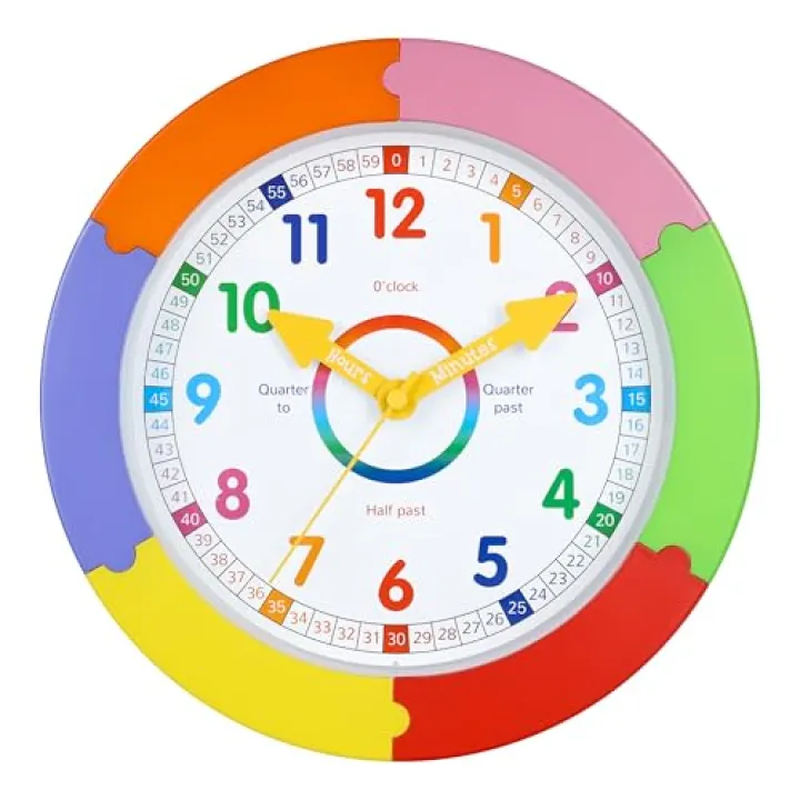 Yoiolclc Wall Clock for Kids Learning to Tell Time Silent Non-Ticking Clock for Kids Room Classroom Bedroom School(10 Inch)
