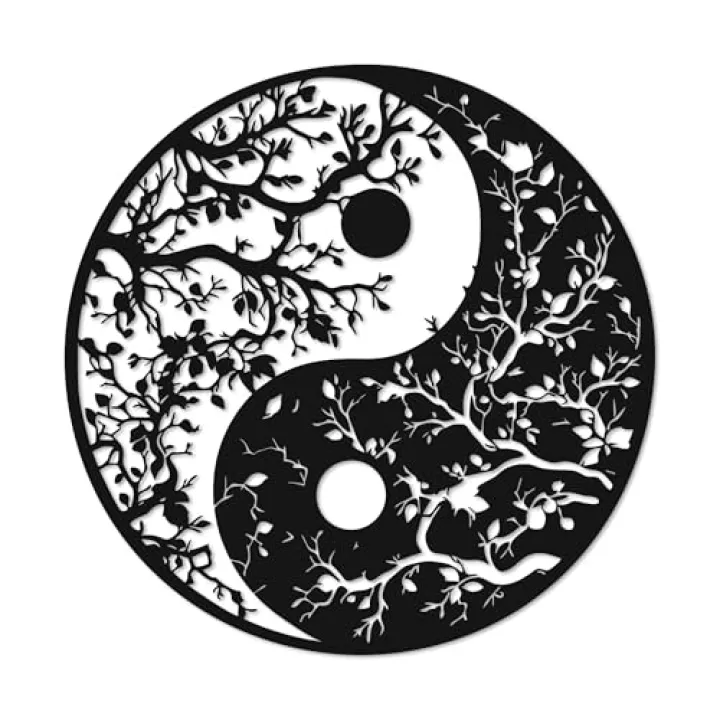 Slickss Yin Yang Tree of Life Metal Wall Art - Japanese Style Decor for Living Room, Bedroom，Wonderful Gift for Meditation Room & Nature Enthusiast（11.8X11.8”,Black）
