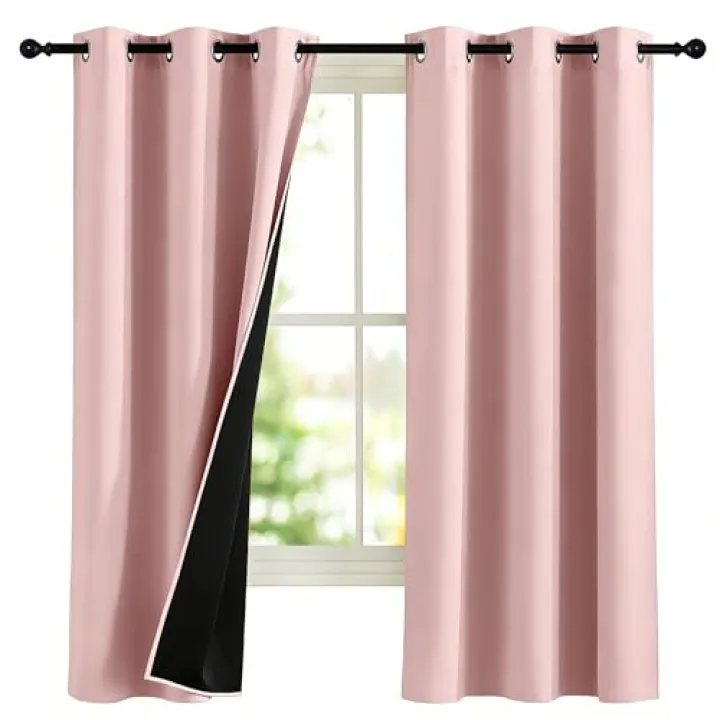 NICETOWN 100% Blackout Pink Curtains for Girls Room 2 Panels, W42 x L63 in per Panel, Privacy Protection & Thermal Insulated Grommet Window Drapes for Nursery Bedroom