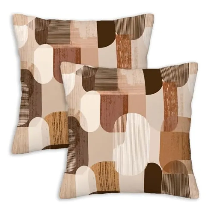 XroVindao Neutral Geometric Throw Pillow Covers 18x18 Inches Set of 2 | Mid-Century Beige Cushion Cases | Minimalist Boho Pillowcases for Living Room, Office, Couch and Sofa | All-Season Home Decor