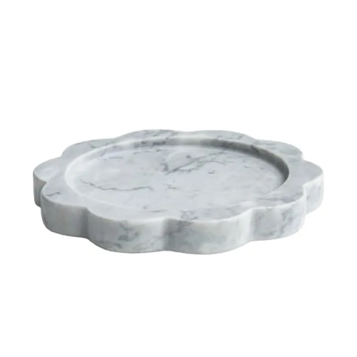 Natural Marble Candle Holder, Elegant Marble Scalloped Tray for Countertop, Solid Feel, Smooth Finish, Catchall for Jar Pillar Candles, Perfume, Key, Jewelry Dish, 6.3" Diameter