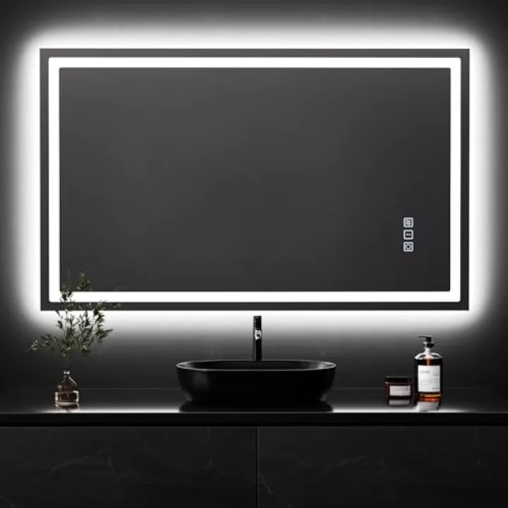 QAOYEDE 36x22 Inch LED Bathroom Mirror with Lights, Wall Mounted Bathroom Vanity Mirror, Front and Backlit, Anti-Fog Dimmable, Memory, 3 Colors, Shatter-Proof, IP54 Waterproof, Horizontal/Vertical