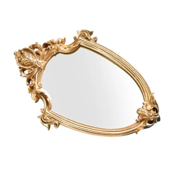 Elegant Retro Embossed Wall-Mounted Mirror for Makeup and Bathroom Decor Small Chic Hanging Vanity Mirror with High Definition Imaging Stylish European Home Decoration for Bedroom