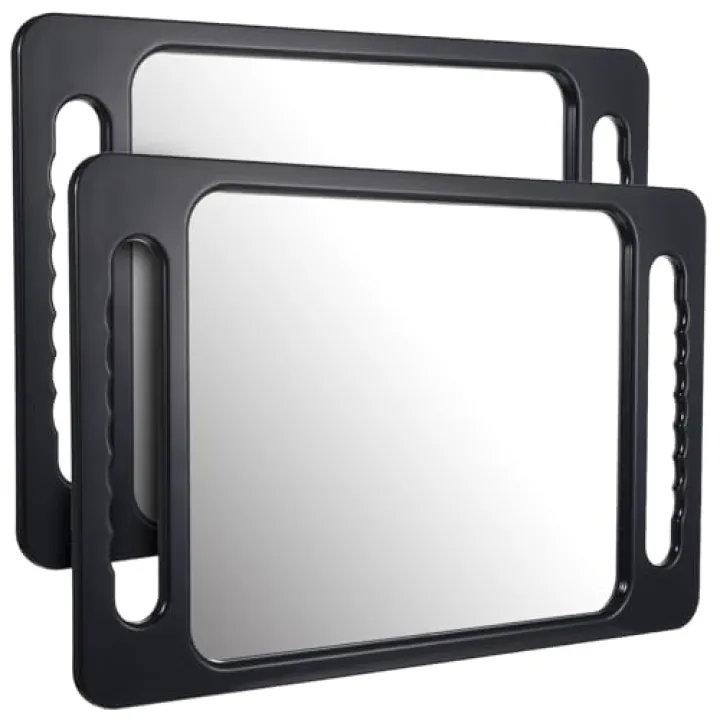 Wanmu 2 Pcs Professional Extra Large Hand Mirror with Handle, 16"x10" Drop-Proof Hand Mirror with Double Handle Large Rectangular Handheld Mirrors for Salon, Beauty Salons, Barbers, Salon Hair Mirrors