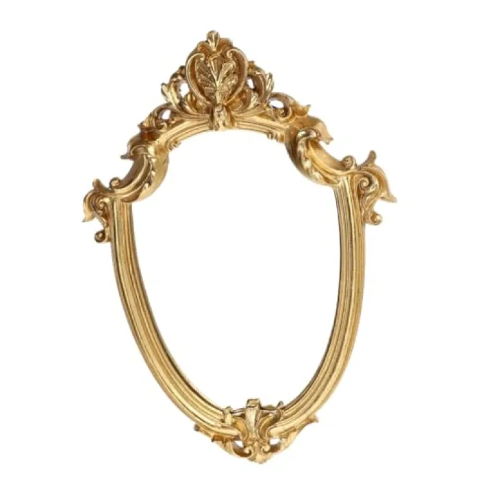 NULYLU Vintage Embossed Resin Wall Mirror Golden Antique-Style Hanging Decor Ornate Artistic Embossment for Living Bedroom Bathroom Classic Retro Wall-Mounted Accent