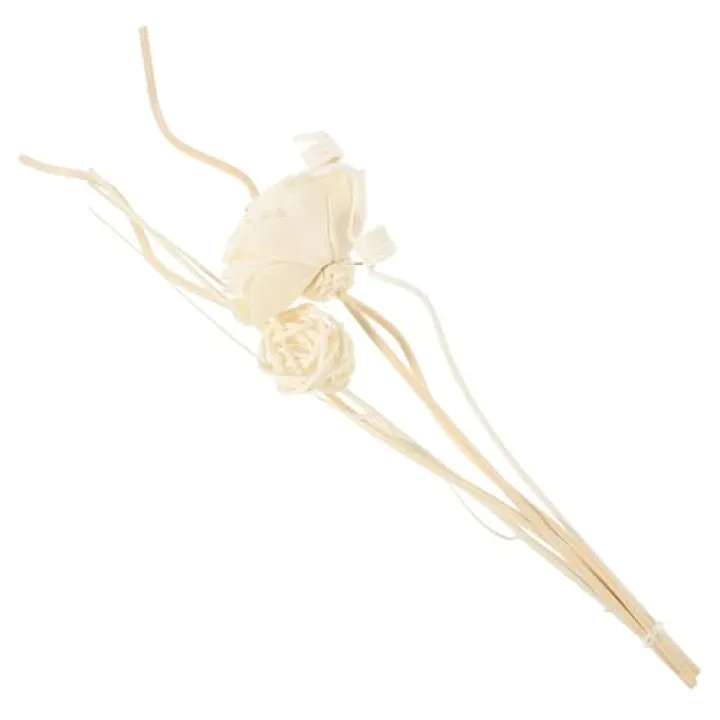 MUELODSIC Replaceable Aromatherapy Diffuser Sticks with White Faux Rose Bouquet for Home Fragrance and Decoration Natural Rattan Reed Aroma Diffusers for Essential Oils Elegant Household