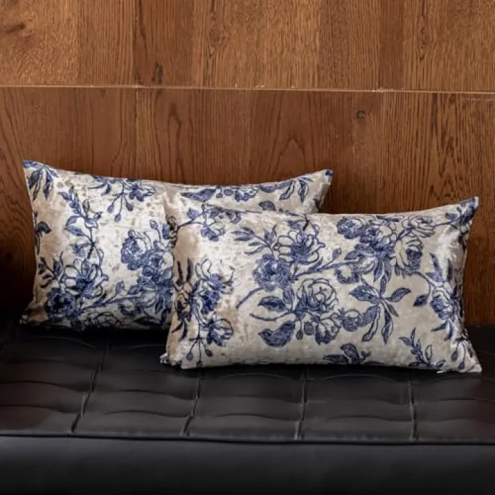 STAKOMONO Silky Velvet Vintage Floral Print Throw Pillow Covers Set of 2, Premium Decorative Textured Pillow Cases, Cushion Covers for Home Decor Couch Sofa Bed Living Room Bedroom (White Wine, 12x20)