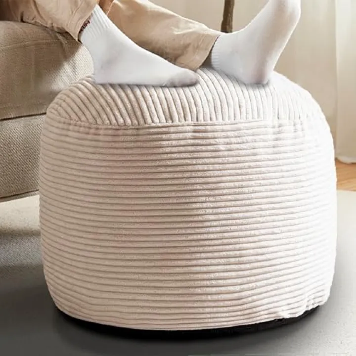 Sqodok Round Stuffed Pouf Ottoman for Foot Stools, 20"x 15" Corduroy Poufs Ottoman with Shredded Foam Filling, Washable Floor Poufs Foot Rest for Living Room Bedroom Home Decor and Office Chair