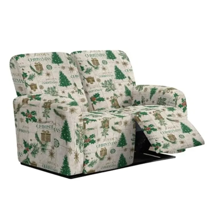 Xorudoydet Christmas Tree Gift Print Stretch Loveseat Recliner Covers, 6-Piece Soft Spandex Recliner Slipcover Print Recliners Sofa Covers Furniture Protector with Pocket Christmas Decor