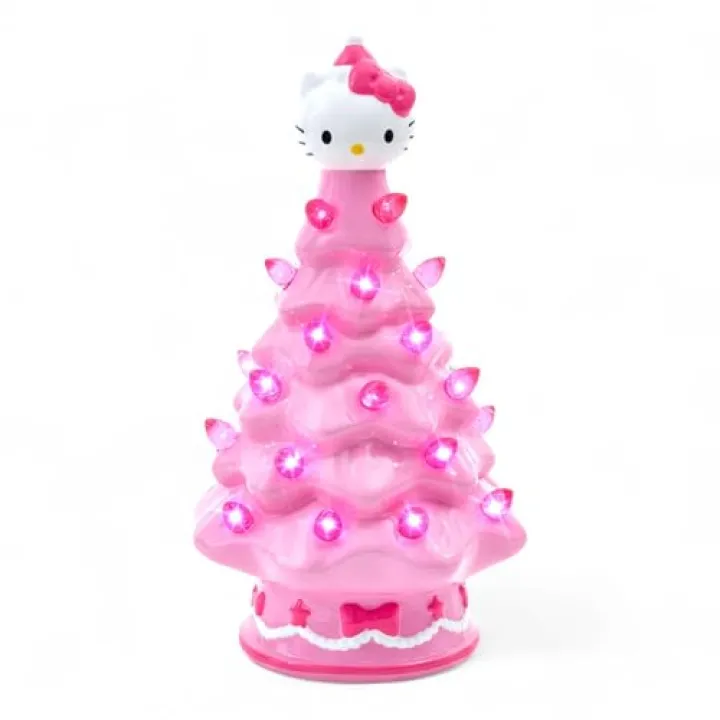 Ukonic Sanrio Hello Kitty Pink Light-Up Ceramic Christmas Tree | Battery-Powered Mood Light | 6 Inches Tall