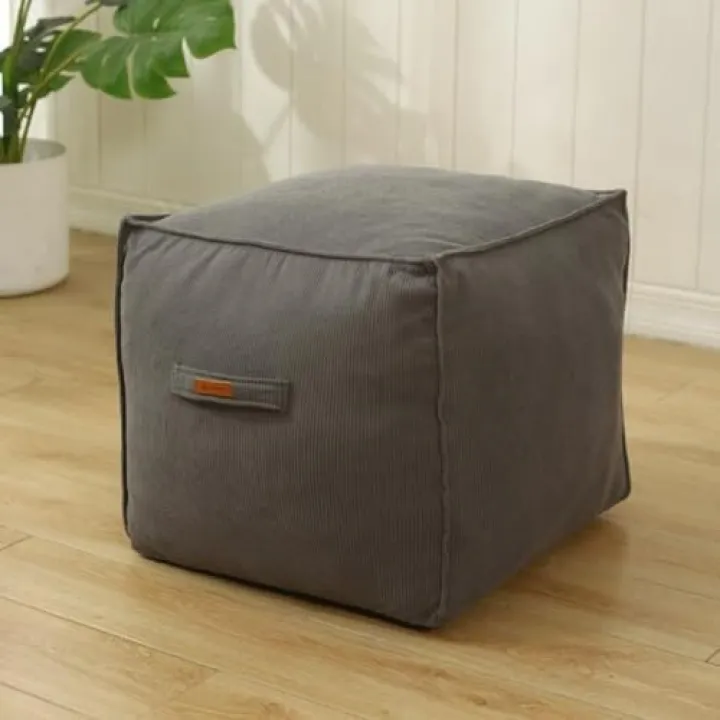 CAMZ Unstuffed Pouf Ottoman Cover, Corduroy Storage Bean Bag Cover Faux Fur Plush Square Foot Rest Footstool Cover Only (Dark Gray)