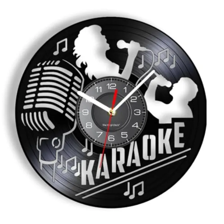 12'' Karaoke Microphone Ktv Wall Clock Sing Disco Mic Black Wall Watch Clock Battery Operated Silent Non Ticking for Home Office Dorm Room