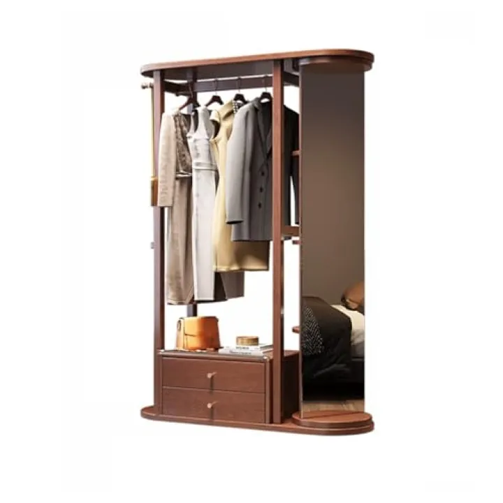 KGS224LKS Decorative Solid Wood Clothes Hanger Floor-Standing Bedroom Wardrobe Storage Rack Household Coat Dressing Mirror Integrated Indoor for Living Room