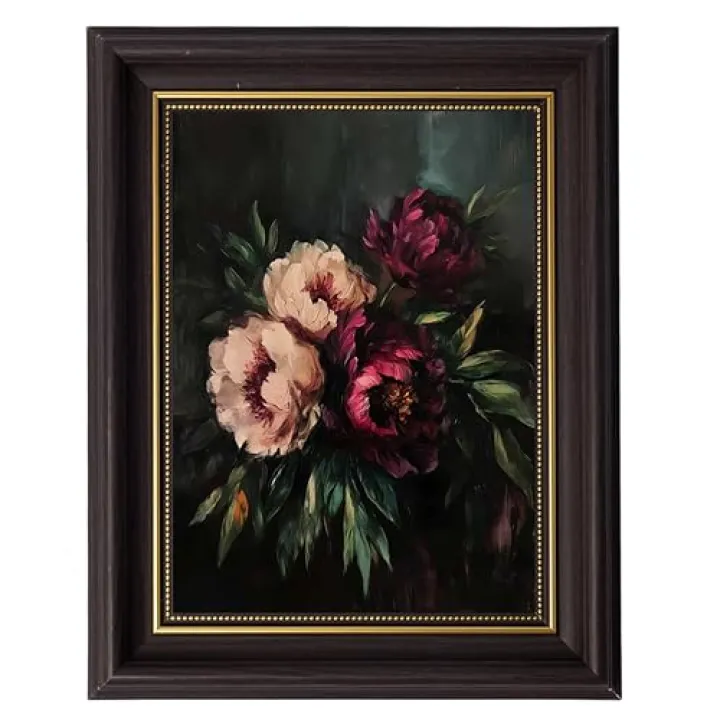 Framed Vintage Peony Floral Wall Art Moody Dark Academia Flower Painting Picture Wall Decor Victorian Dark Floral Poster Print Artwork for Living Room Bedroom Bathroom Home Decoration