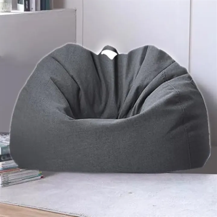 Adults Cotton Linen Pouf Sofa Cover Bean Bag Pouf Cover With Inner Liner No Filler Portable Lazy Beanbag Chair Living Room Decor Furniture Bean Bag Chair Single Sofa Balc,Single-dark Grey-100cm