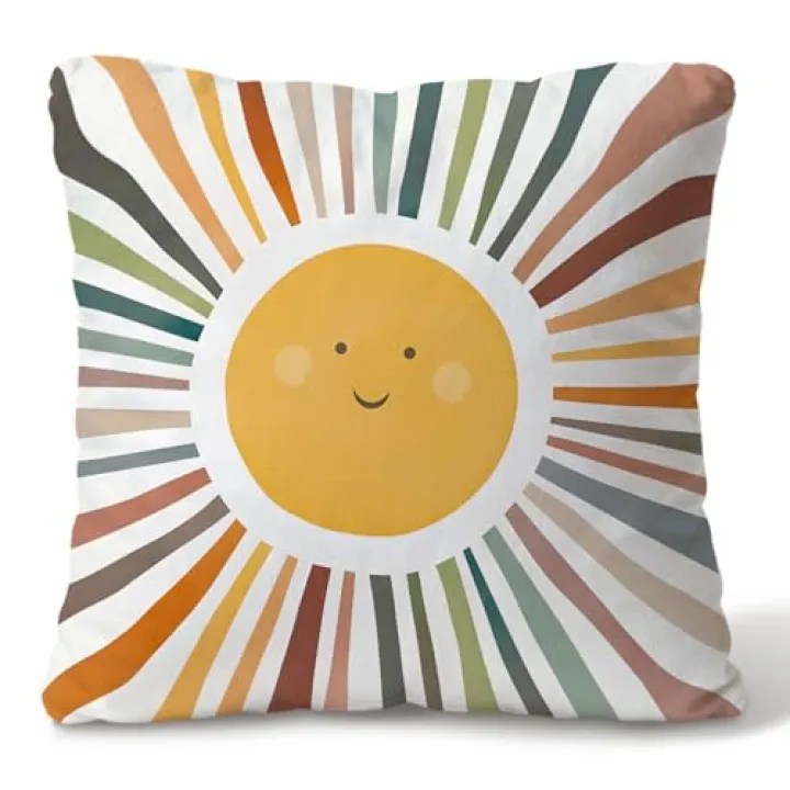 pouep Boho Sun Sunshine Pillow Covers 18x18, Boho Colorful Sun Decorative Throw Pillow Covers for Room Bedroom Playroom Decor,Rustic Room Decor, Decorative Throw Pillows for Bed