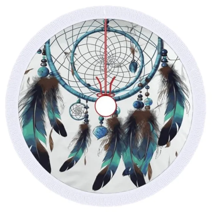 2025 Native American Dream Catcher Christmas Tree Skirt for Trees Decorations Thickened Xmas Tree Mat 36"x36" with Tassels & String Festival Ornaments for Winter Holiday Party Home Decor