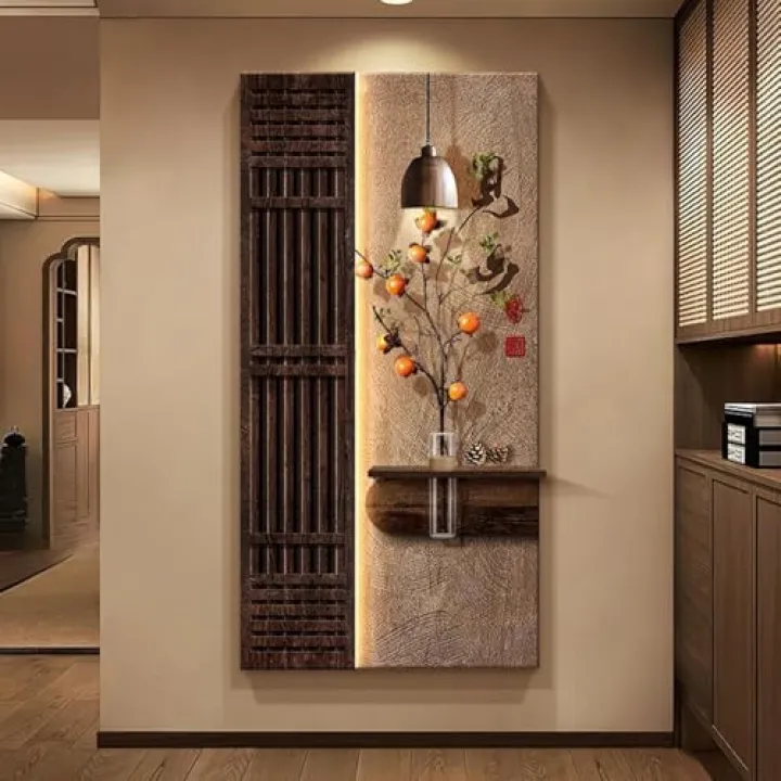 HARELA Modern 3D Wall Painting with Led Light, Sandstone Texture 3D Art Wall Decor, Wall Sculpture with Hydroponic for Living Room, Bedroom, Entrance Hall, Corridor(Brown C,40x80cm/15.7x31.5in)