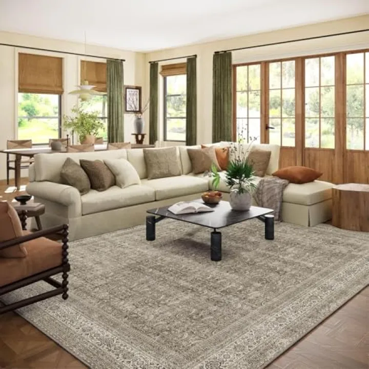 palohom 10x14 Area Rug Washable Rugs: Living Room Rug Stain Resistant Non Slip Low Pile Faux Wool Soft Large Area Rugs for Bedroom Farmhouse Dining Room Under Table Nursery Home Office Indoor