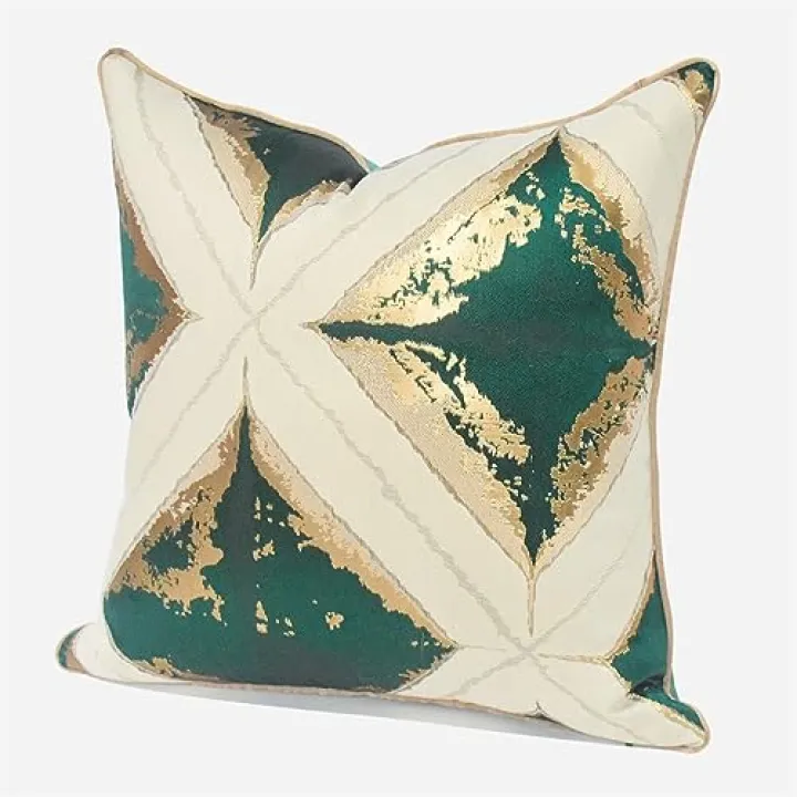 UOHLCX HBJWOV Green Rice Stamping Hotel Villa Pillow ometric Pattern Sofa Living Room Square Cushion