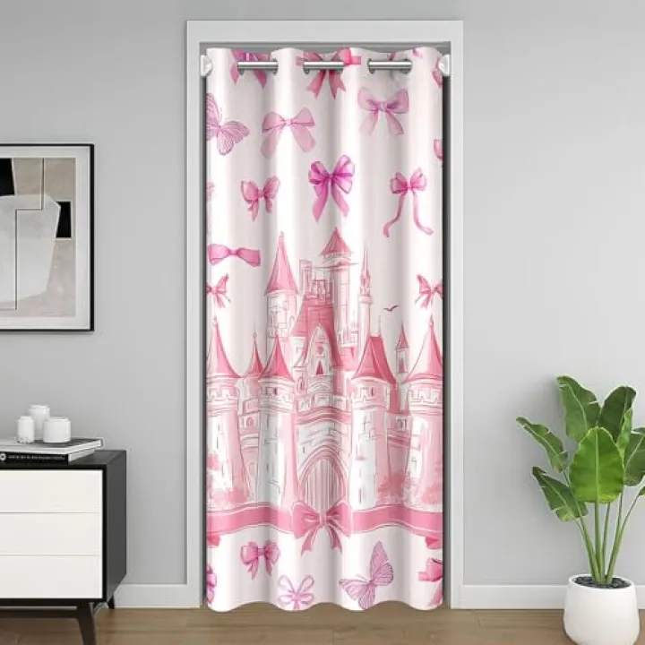 Feelyou Castle Door Curtain for Doorway Privacy Bowknot Closet Cover Girls Pink Room Divider Curtain 34" x 80" Fairytale Princess Bedroom Living Room Pink Window Treatments
