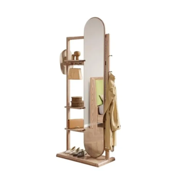 Jingzai202405 Full Length Mirrors Solid Wood Fitting Mirror Wall-Mounted Multi-Purpose Home Bedroom Clothes Hanger Integrated Full-Length Floor-Standing Dressing