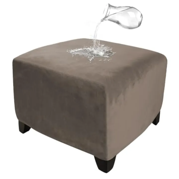 DUJUIKE Strech Square Ottoman Cover Waterproof Ottoman Slipcover Folding Storage Stool Furniture Protrctor Soft Footrst Stool Cover with Elastic Brand for Pets, Kids (Taupe, Squre:Small)