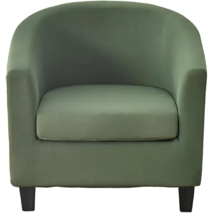 JJYYC Club Chair Slipcover 2 Piece, Stretch Barrel Tub Chair Covers for Armchair, Soft Removable Chair Slipcovers Furniture Protector, Green Solid Armchair Chair Covers for Living Room