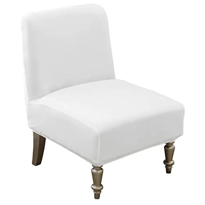 Armless Accent Slipper Chair Covers,Stretch Slipcover Removable Velvet Fabric Non-Slip Silp Cover for Without Arms Furniture Protector White 1 Piece