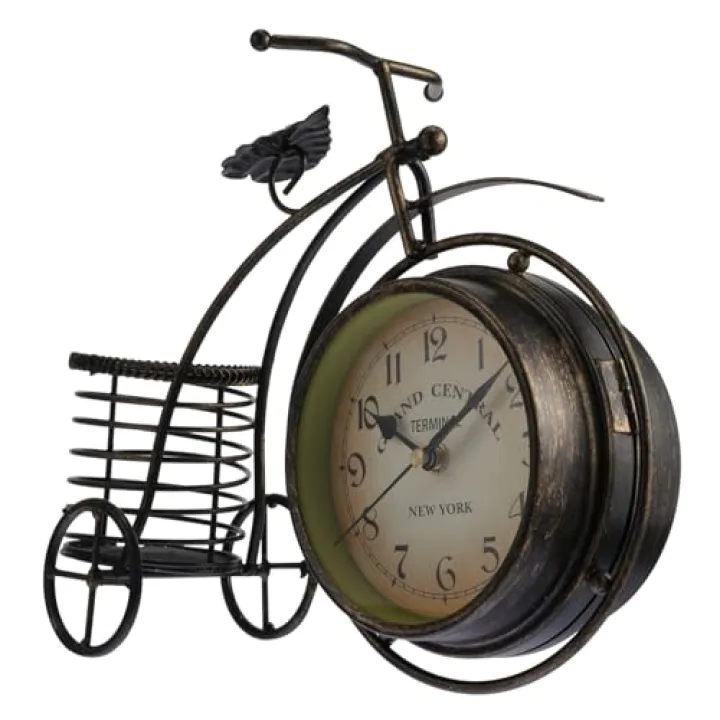 VALICLUD European Style Silent Double-Sided Metal Desk Clock Creative Decorative Table Clock Ornament for Living Room and Bedroom Vintage Iron Art Without Battery