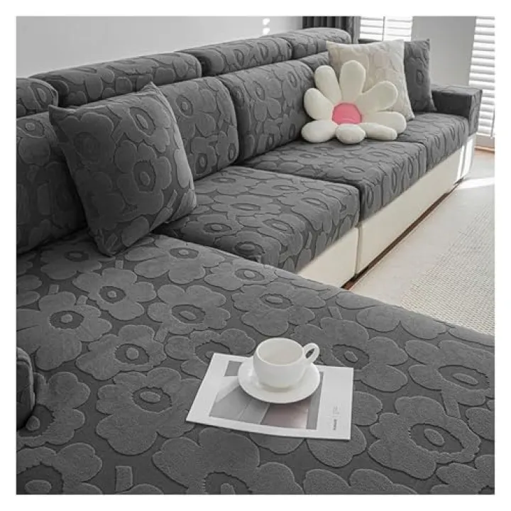 1Pcs Cushion Couch Slipcovers Warm Velvet High Stretch Sofa Seat Cushion Covers Non Slip Furniture Protector for 1-4 Seater(Style 1,4 Seat(W65-85cm L165-200cm))