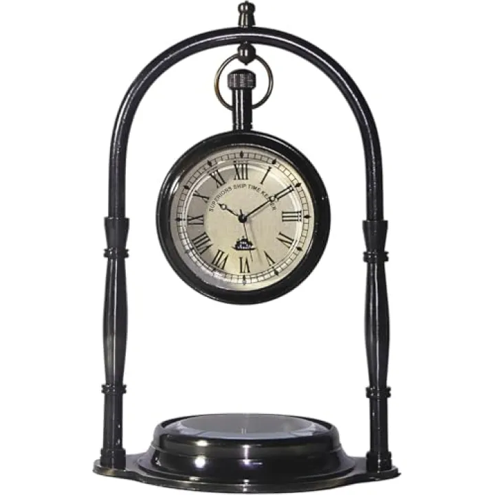 SRK international Personalized Vintage Nautical Table Clock with Compass, Brass Design, Roman Numerals, Superior Ship Time Keeper, Elegant Home Decor