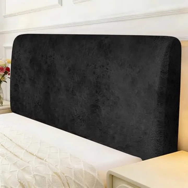 ANARACHON Leather Look Bed Headboard Cover, Stretch Soft Bed Headboard Slipcover Retro Dustproof Protector Cover for Bedroom Decor(Black, Queen:59")