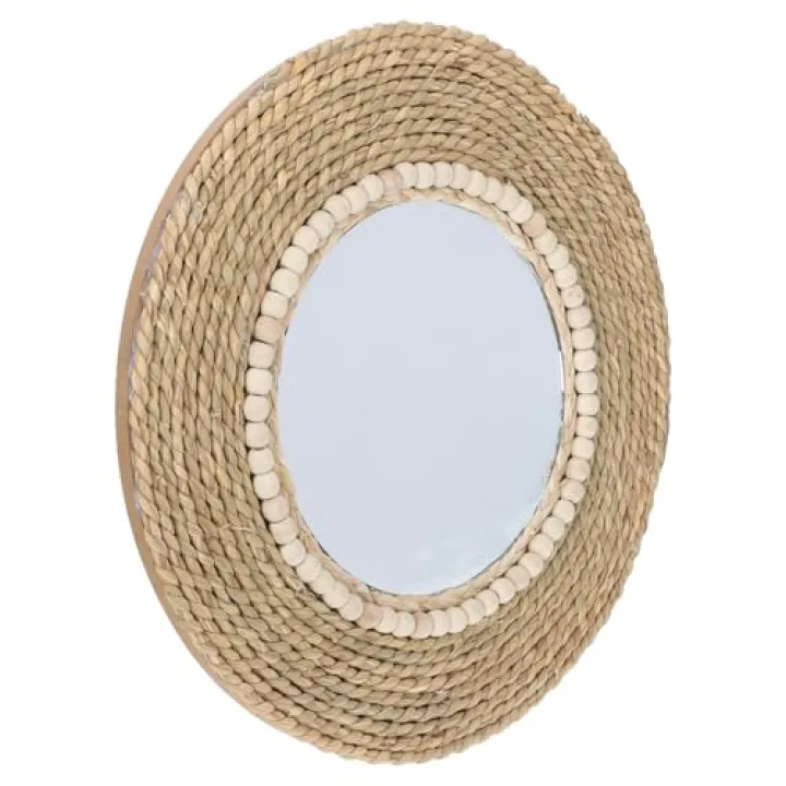 Luxshiny Grass Rope Round Makeup Mirror Wall Mounted Decorative Hanging Mirror for Hotel Living Room Bedroom Wall Decor