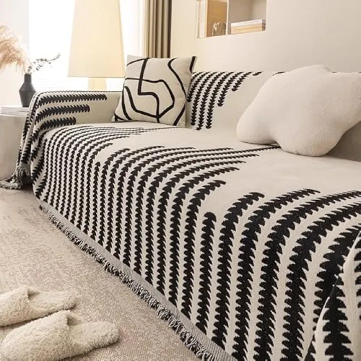 Boho Sofa Covers Heavy Duty Red, Chenille Couch Covers for 3 Cushion Couch Sofa Pet Friendly, Bohemian Sofa Slipcovers for Sectional Sofa, Loveseat, 2 3 4 Seater (71" x 51",Black)
