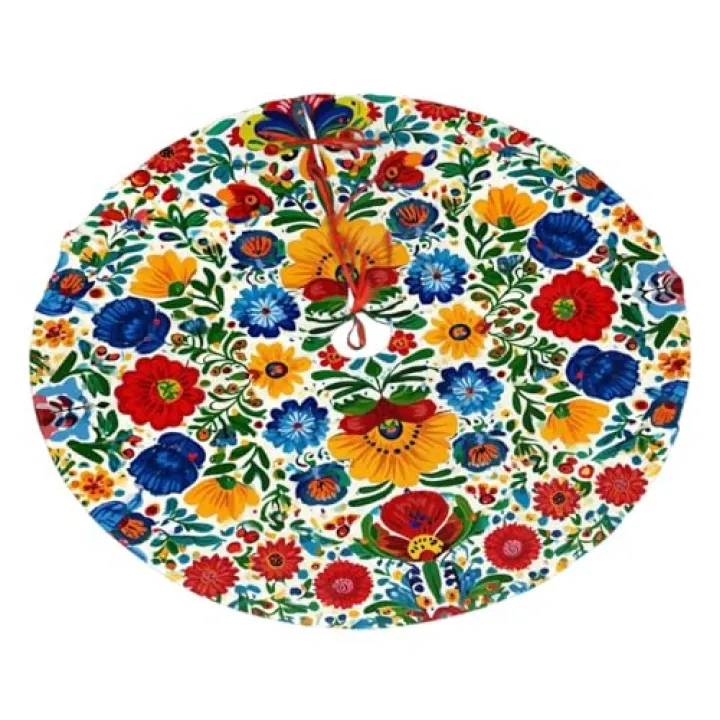 Orange Blue Flower Christmas Tree Skirt 36 Inch Mandala Floral Plush Tree Skirt Mat Holiday Decoration Home Office Party Festive Accessory